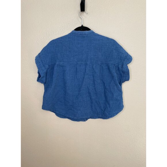 Gap Womens Blue Button-Front Short-Sleeve‎ Blouse M Lightweight Textured Cotton - Picture 3 of 6